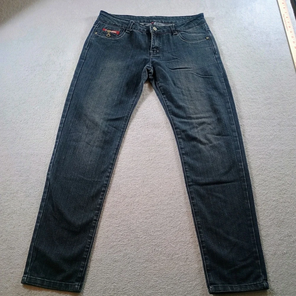 City‎ Other Mens Jeans Dark Wash 31 Red Zipper Accent Distressed Streetwear